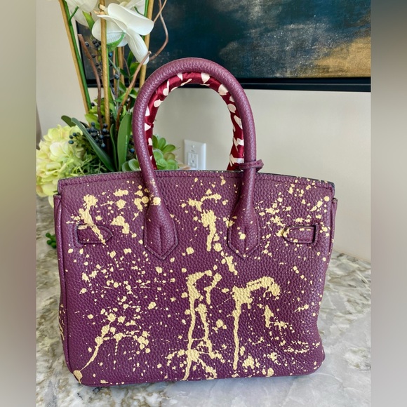 ANCA BARBU Hand Painted Leather Satchel Dollar Sign Pristine Condition - Picture 4 of 7